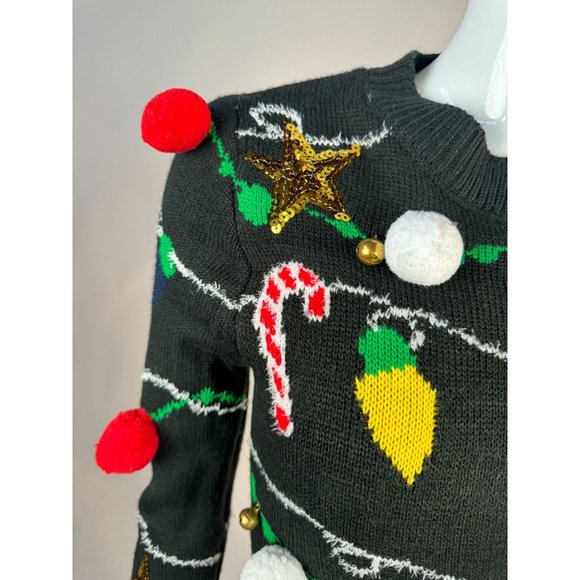 No Boundaries Christmas Garland and Light Sweater Small Black Acrylic - Picture 2 of 16